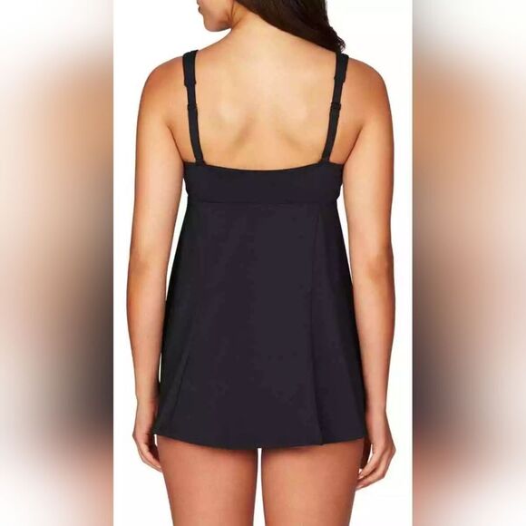 Sea Level Swim Skirted One-Piece Swimsuit Square Neck Swim Dress Black 10 NWOT - Picture 2 of 6